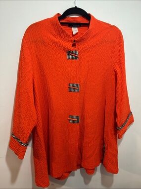 Moonlight Y&S Fashion Design Orange Textured Button-Up Jacket with Gingham Trim